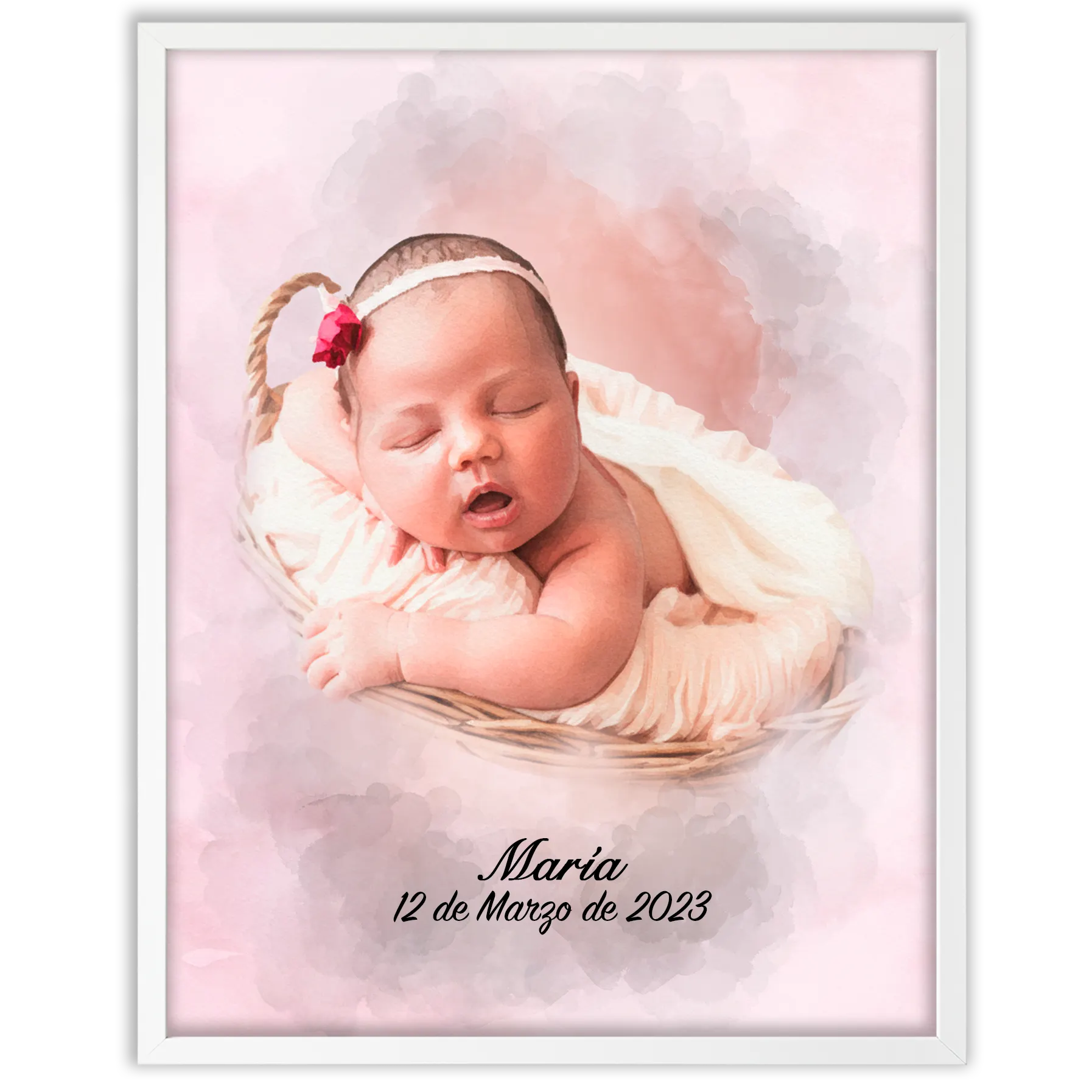 Retratos de bebe personalizados con estilo acuarela