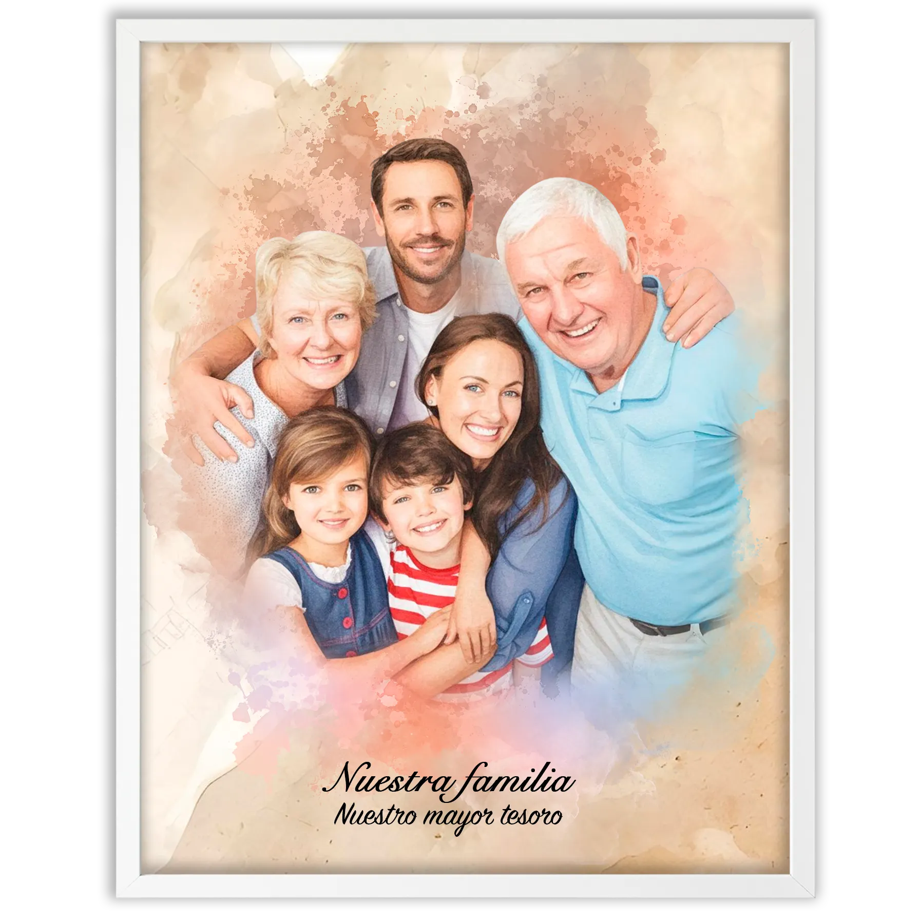 Retratos de familia personalizados en estilo acuarela