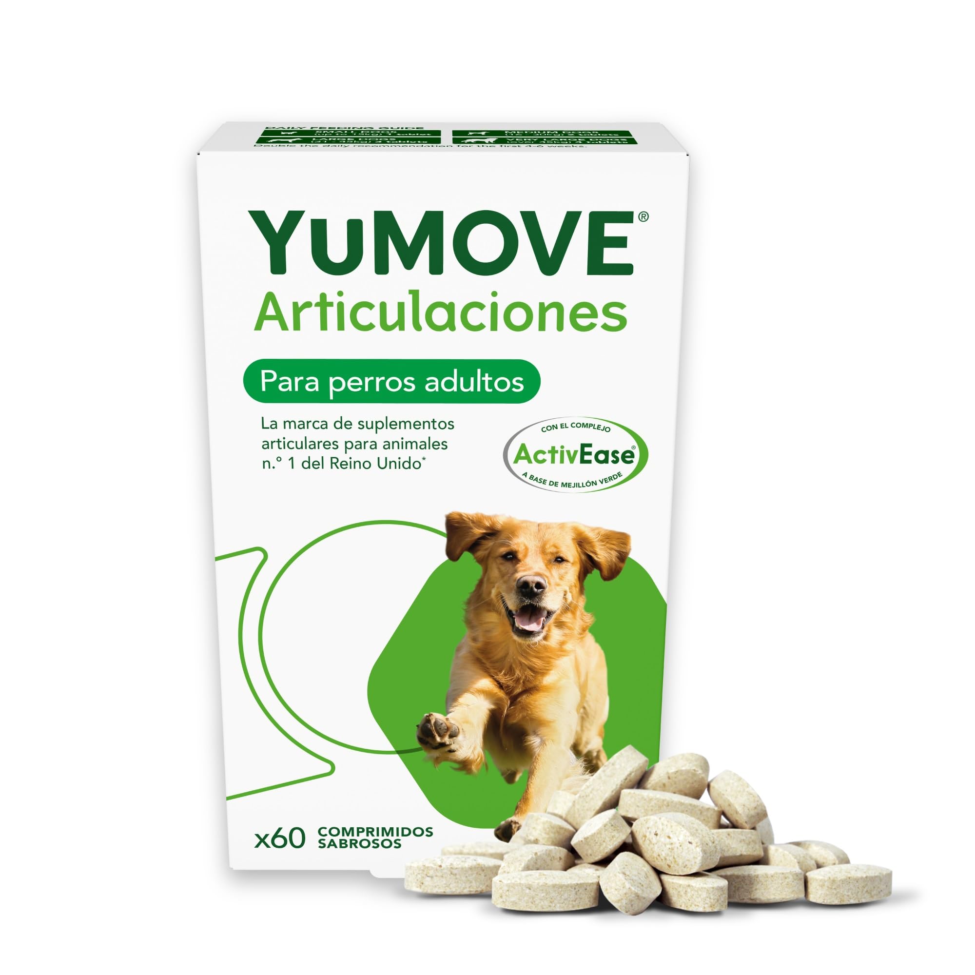 YuMOVE Condroprotector Perros Adultos 5-8 Años 60 Tabletas - 150mg Cada Pastilla Patente Pendiente Mejillón Labio Verde ActivEase, Glucosamina, Condroitina - Movilidad Articulaciones Todas Las Razas