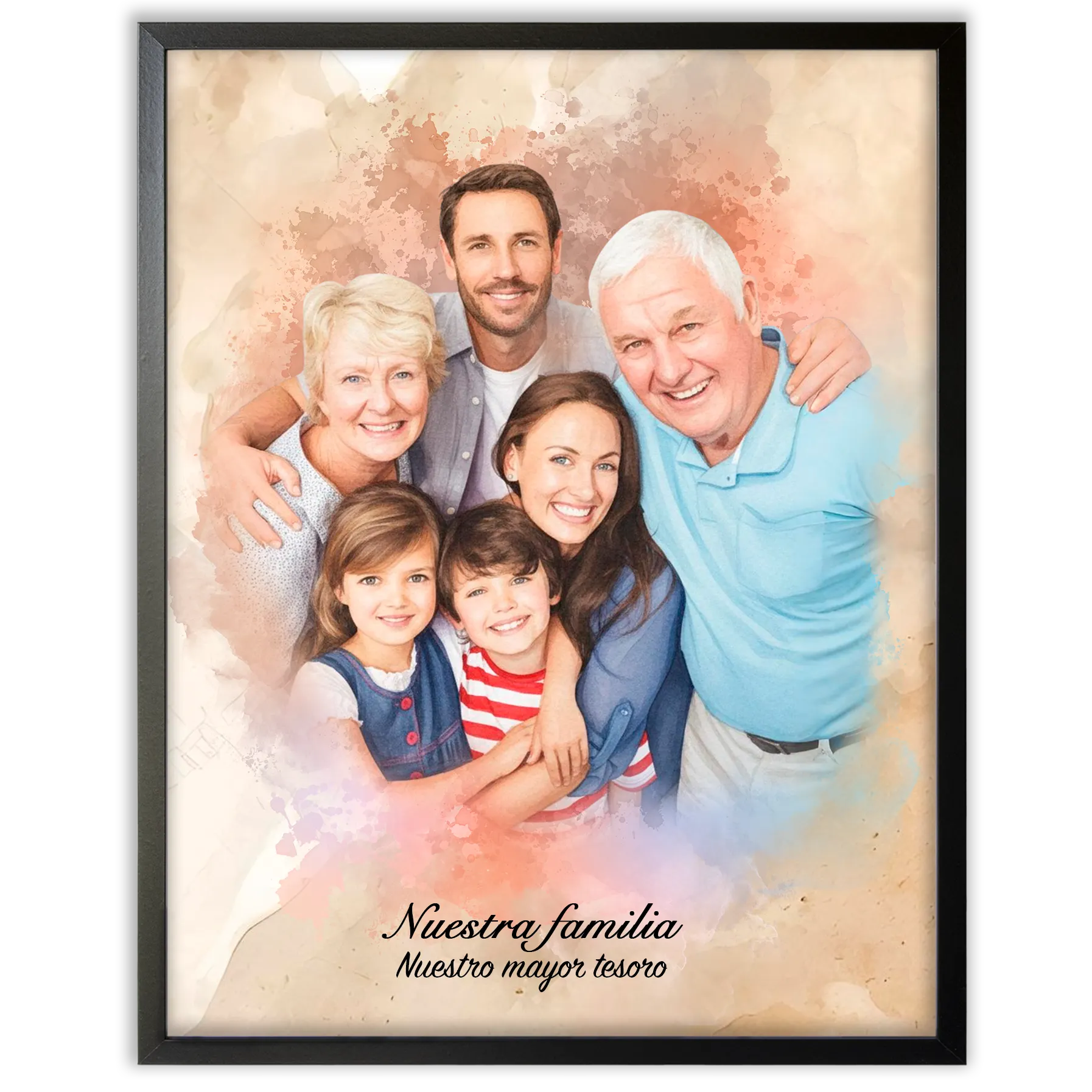 Retratos de familia personalizados en estilo acuarela