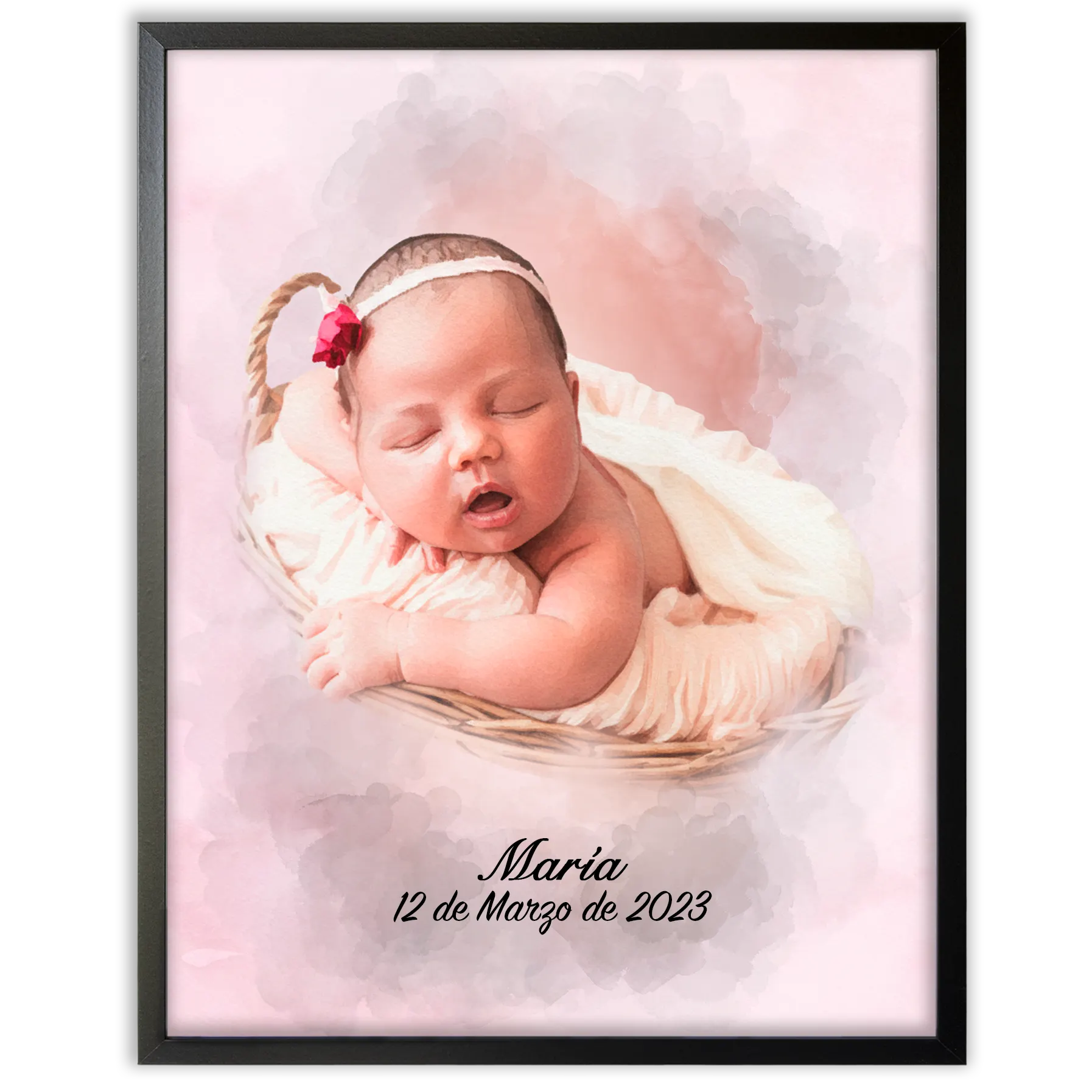 Retratos de bebe personalizados con estilo acuarela