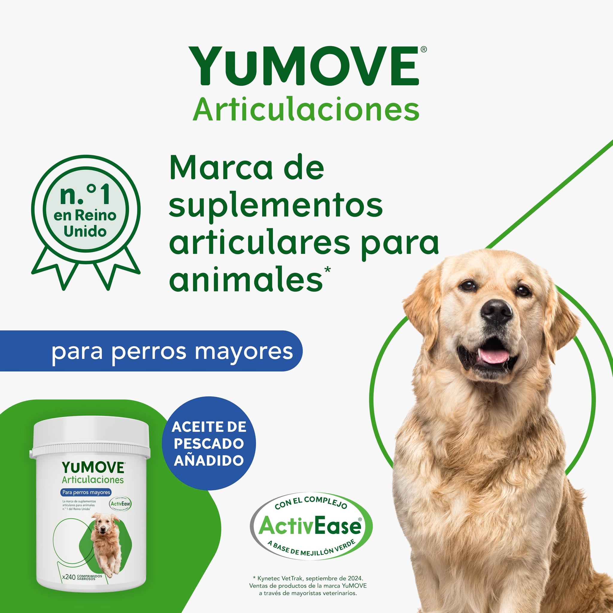 YuMOVE Condroprotector Perros Adultos 5-8 Años 60 Tabletas - 150mg Cada Pastilla Patente Pendiente Mejillón Labio Verde ActivEase, Glucosamina, Condroitina - Movilidad Articulaciones Todas Las Razas