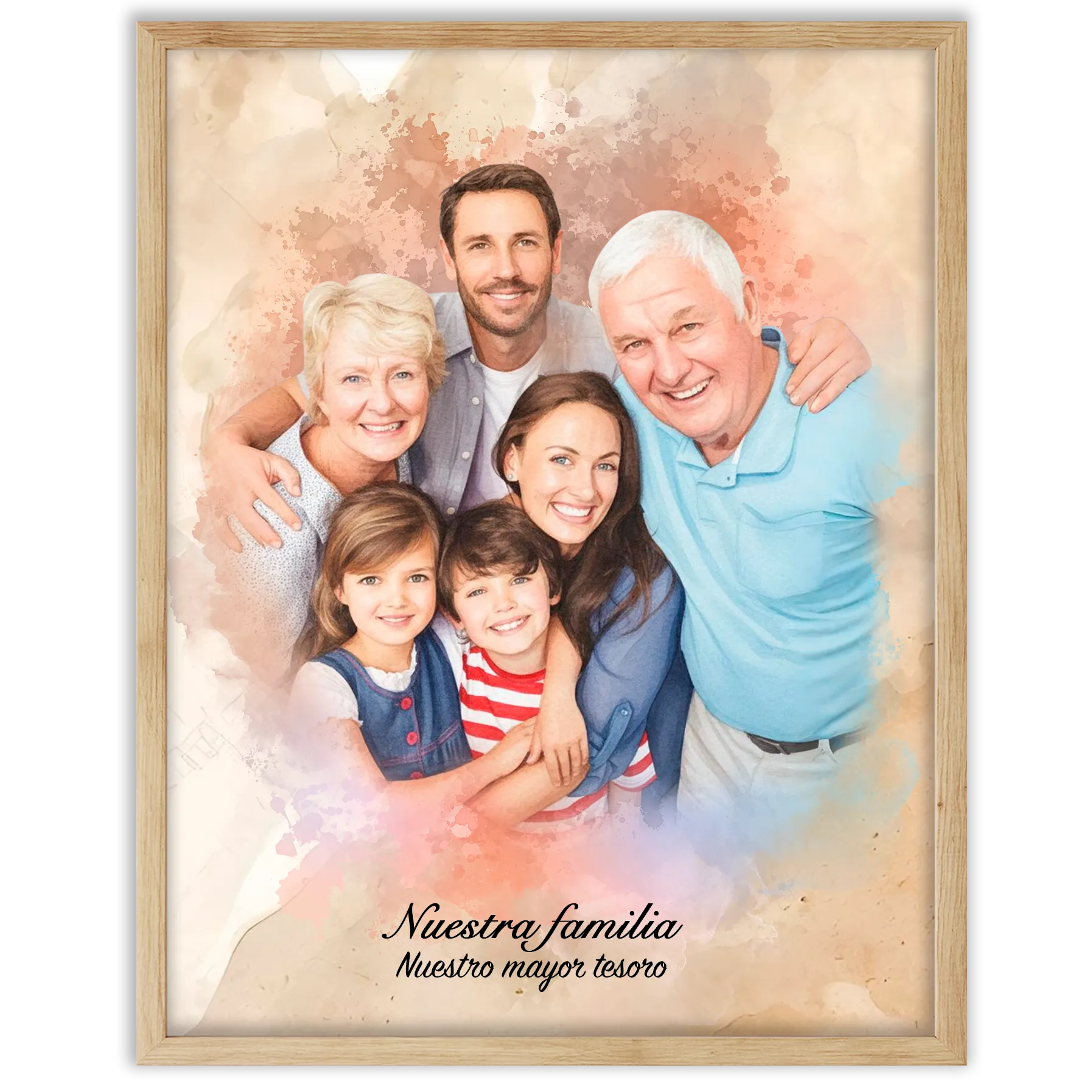 Retratos de familia personalizados en estilo acuarela