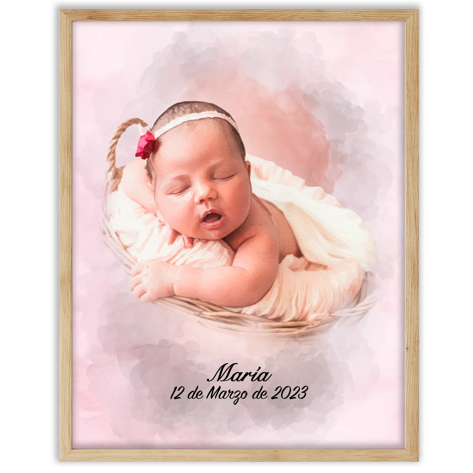 Retratos de bebe personalizados con estilo acuarela
