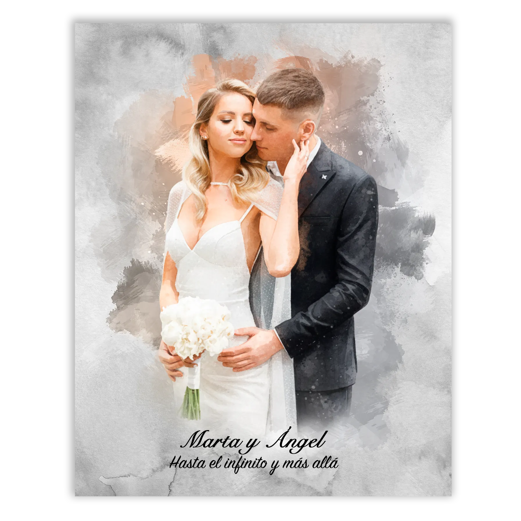 Retratos de boda en estilo acuarela personalizados