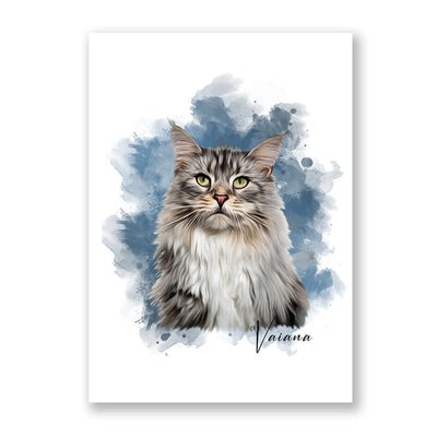 dibujo de gato con fondo de colores azules y grises
