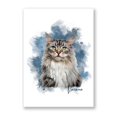 dibujo de gato con fondo de colores azules y grises