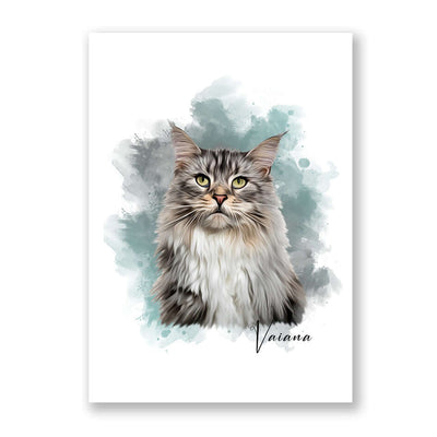 dibujo de gato con fondo de colores verdes y grises