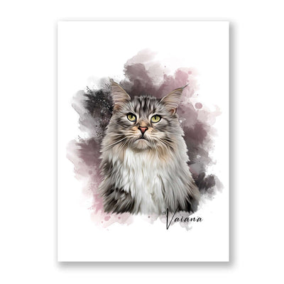 dibujo de gato con fondo de colores beige y grises