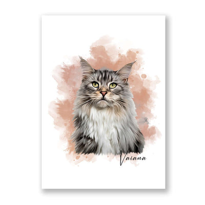 dibujo de gato con fondo de colores beige y grises