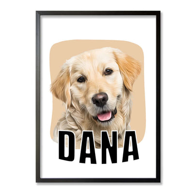 retrato perro labrador con fondo beige y marco color negro