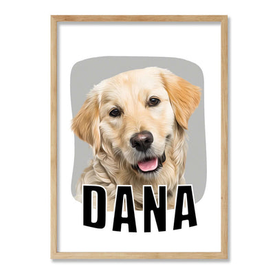 retrato perro labrador con fondo gris y marco color roble