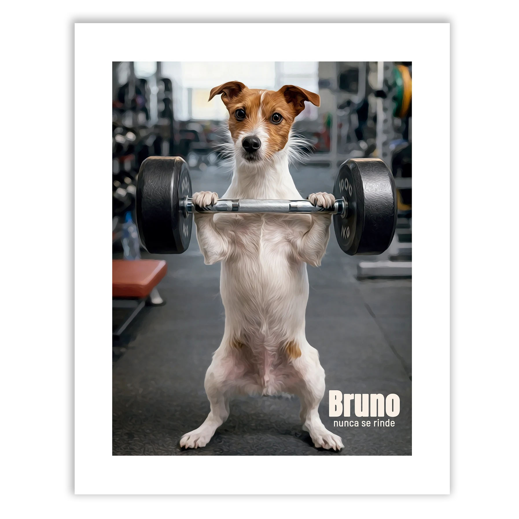 Retrato personalizado de tu perro haciendo pesas
