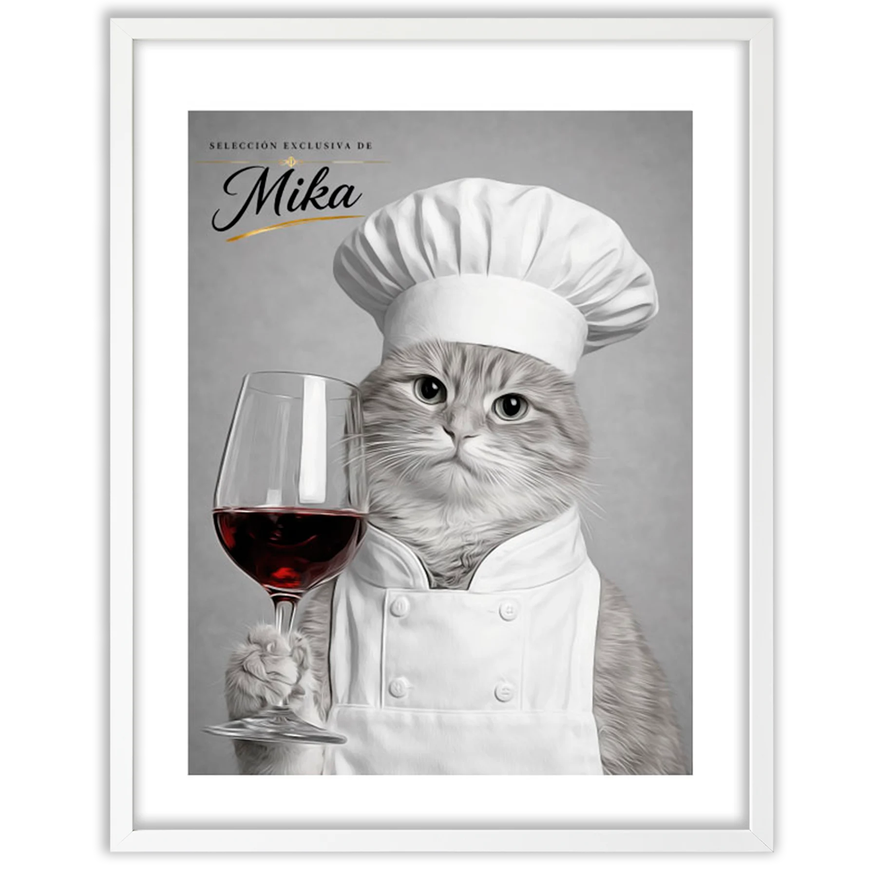 Retrato personalizado gato chef y sommelier con copa de vino, elegante y sofisticado.