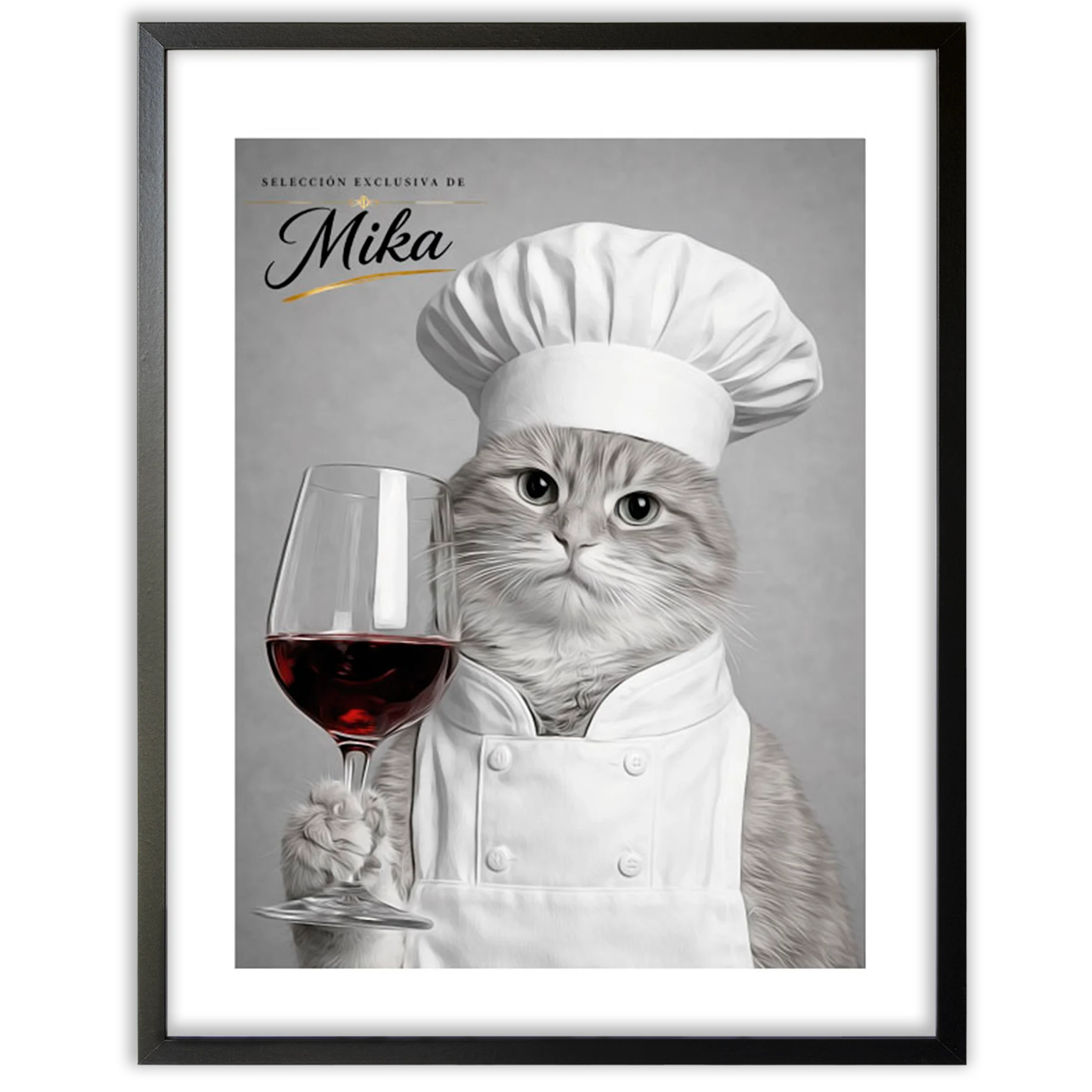 Retrato personalizado gato chef y sommelier sosteniendo una copa de vino, elegante y sofisticado.
