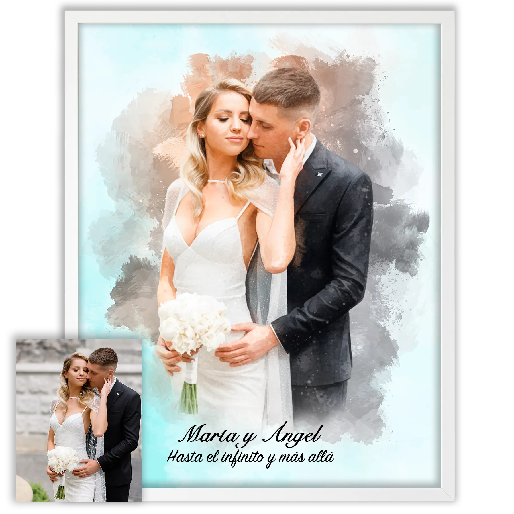 Retratos de boda en estilo acuarela personalizados