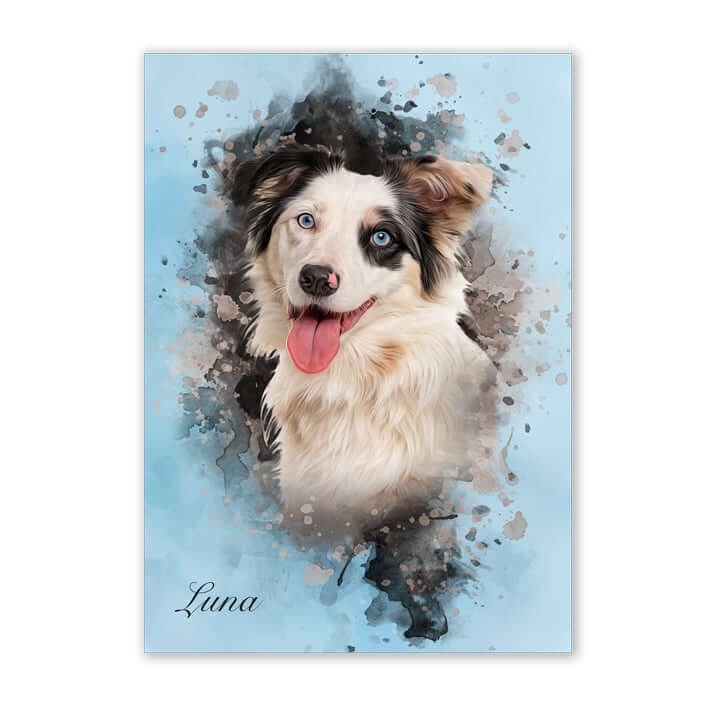 Retrato mascota dibujado en lámina y fondo azul
