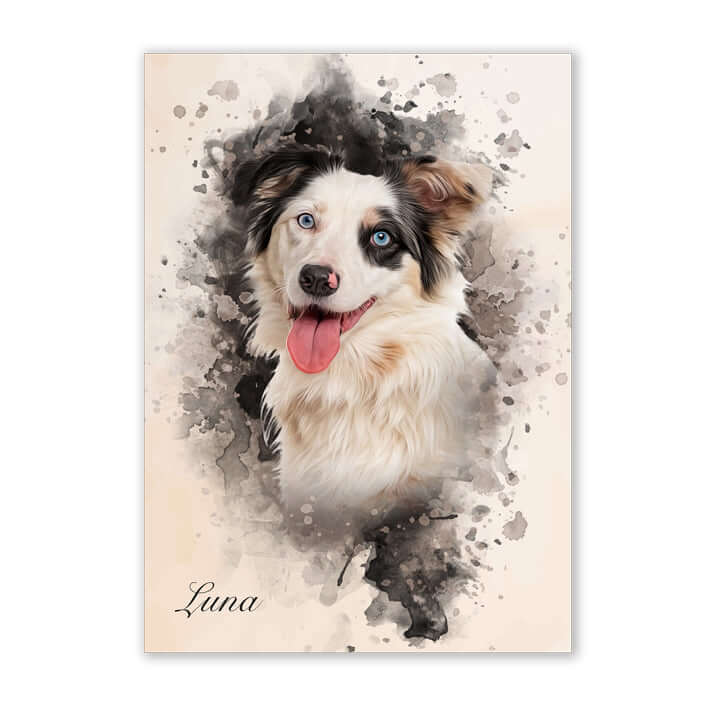 Retrato mascota dibujado en lámina y fondo beige