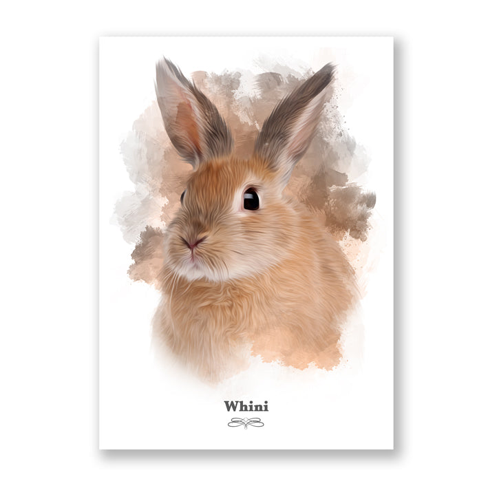 Retrato conejo personalizado en estilo realista sobre fondo blanco