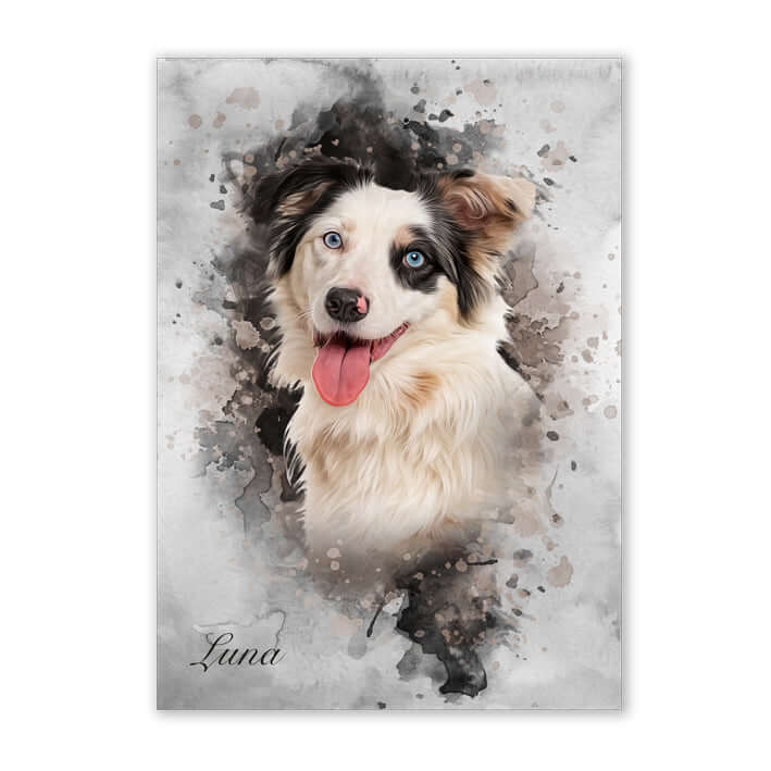 Retrato mascota dibujado en lámina y fondo gris