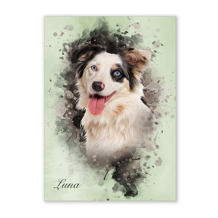 Retrato mascota dibujado en lámina y fondo verde