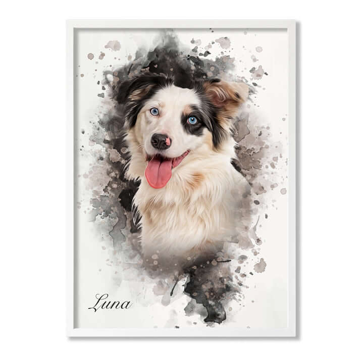 Retrato mascota con marco blanco y fondo blanco