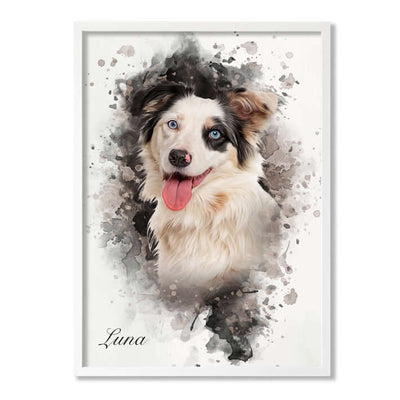 Retrato mascota con marco blanco y fondo blanco