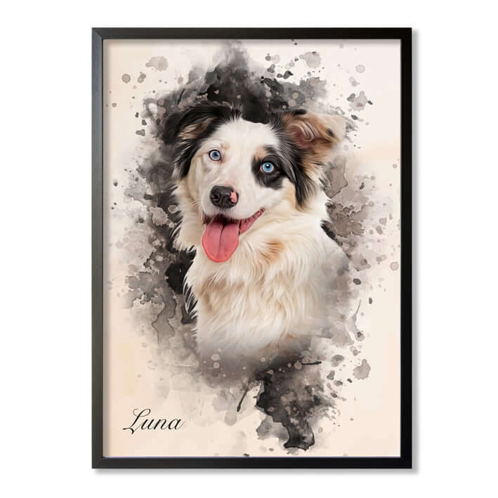 Retrato mascota con marco negro y fondo beige