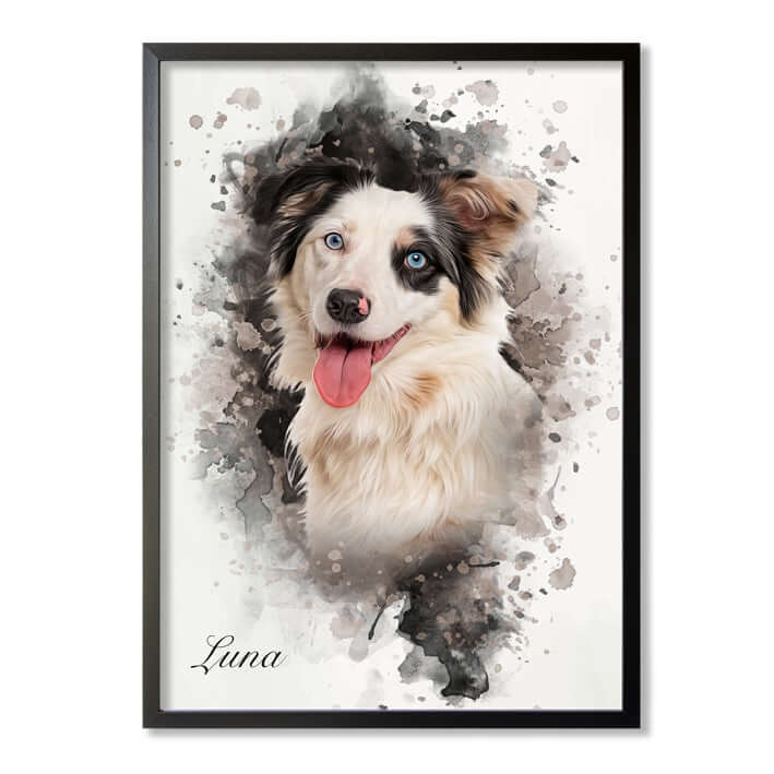 Retrato mascota con marco negro y fondo blanco
