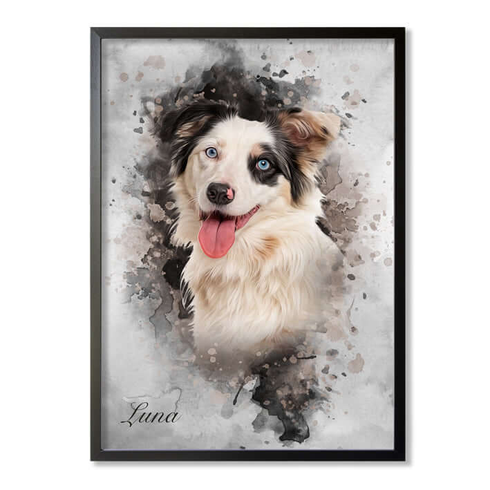 Retrato mascota con marco negro y fondo gris
