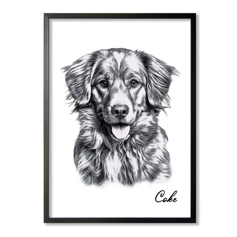 Retrato de perro en blanco y negro estilo lápiz
