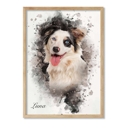 Retrato mascota con marco roble y fondo blanco