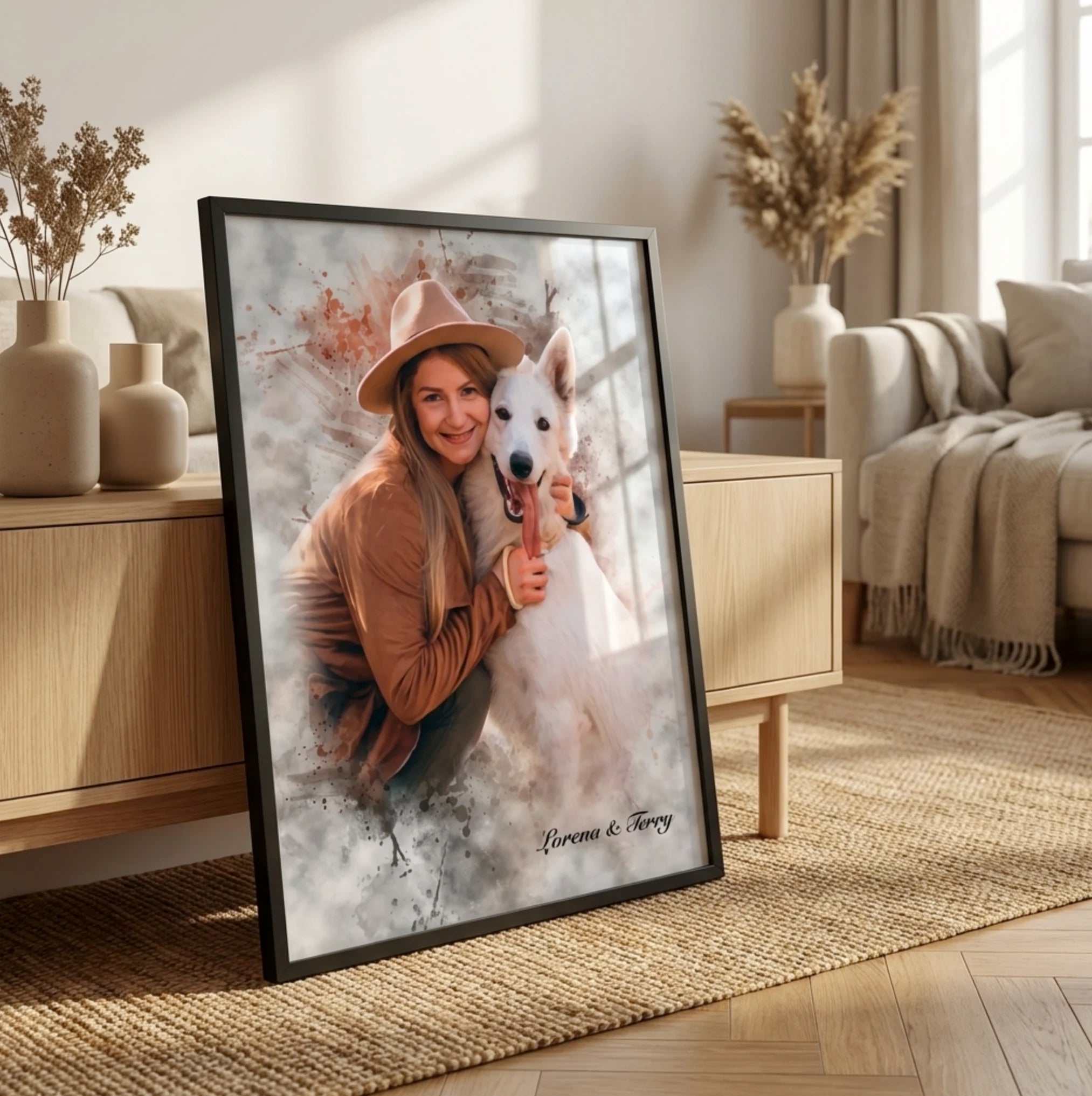 Pintura de mascota con persona