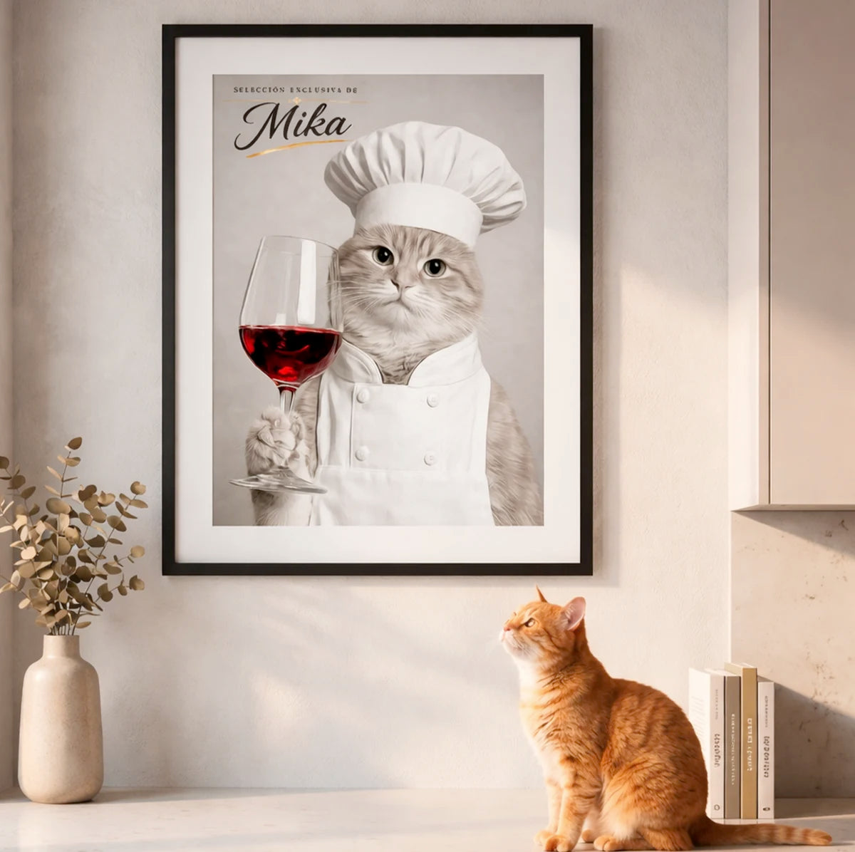 Retrato personalizado gato chef y sommelier