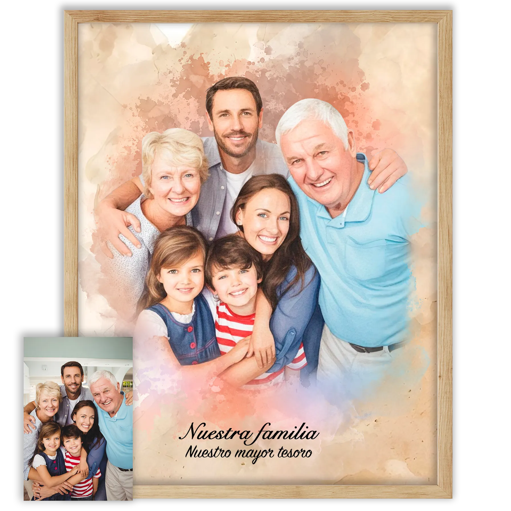 Retratos de familia personalizados en estilo acuarela